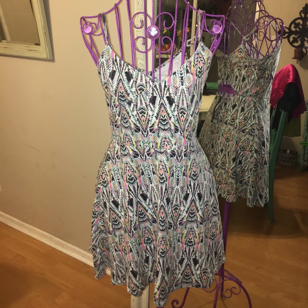 LAST CALL 9/11/22 - Bohemian Neon Festival Open Back Mini Dress Tribal