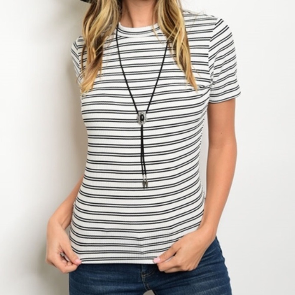 Black & White Striped Mock Neck (T7)