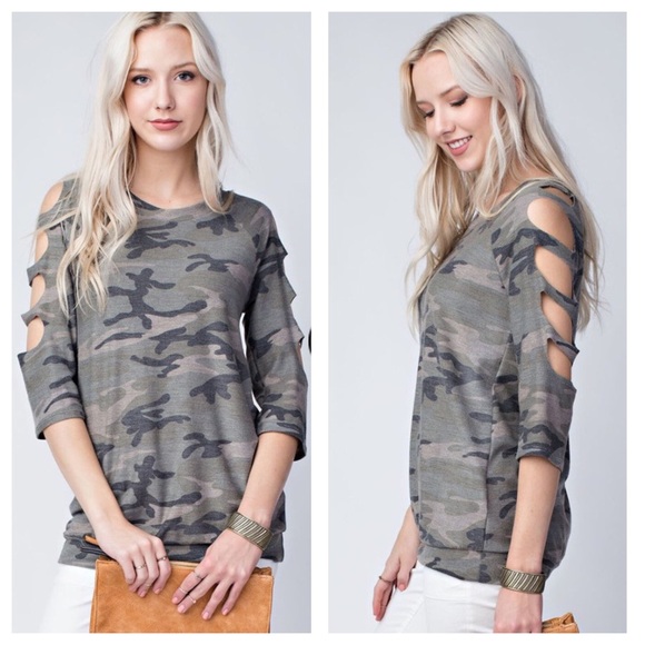 Mon Ami by 12pm Tops - NWT Camo 3/4 sleeve cotton blend sweatshirt top.