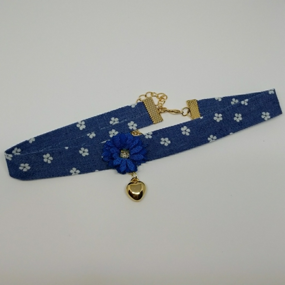 Flower & Heart Denim Choker