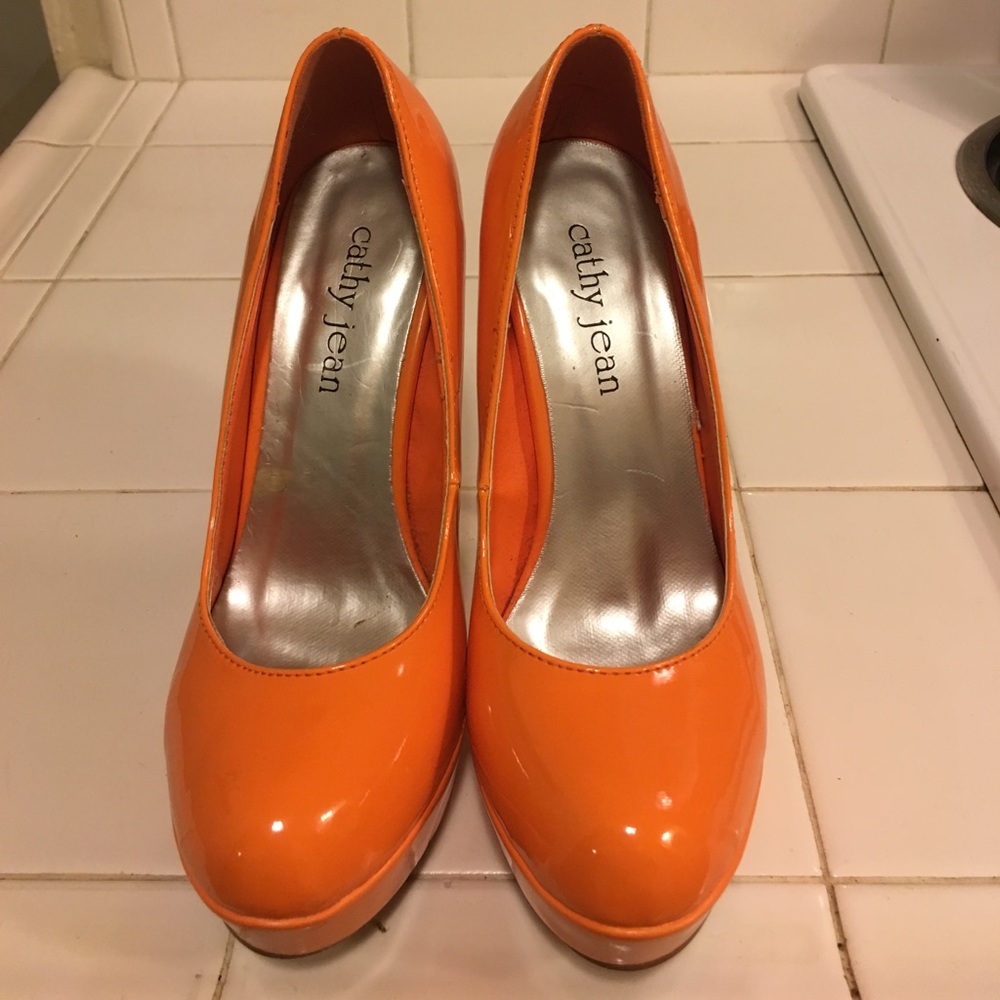 Orange platform stilettos