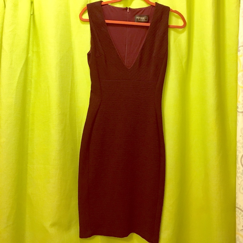 Maroon Low Cut Sheath from LaPina by David Helwani