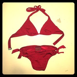 ❌SOLD❌ Vampy Blood Red Becca Triangle Bikini Pinup Goth