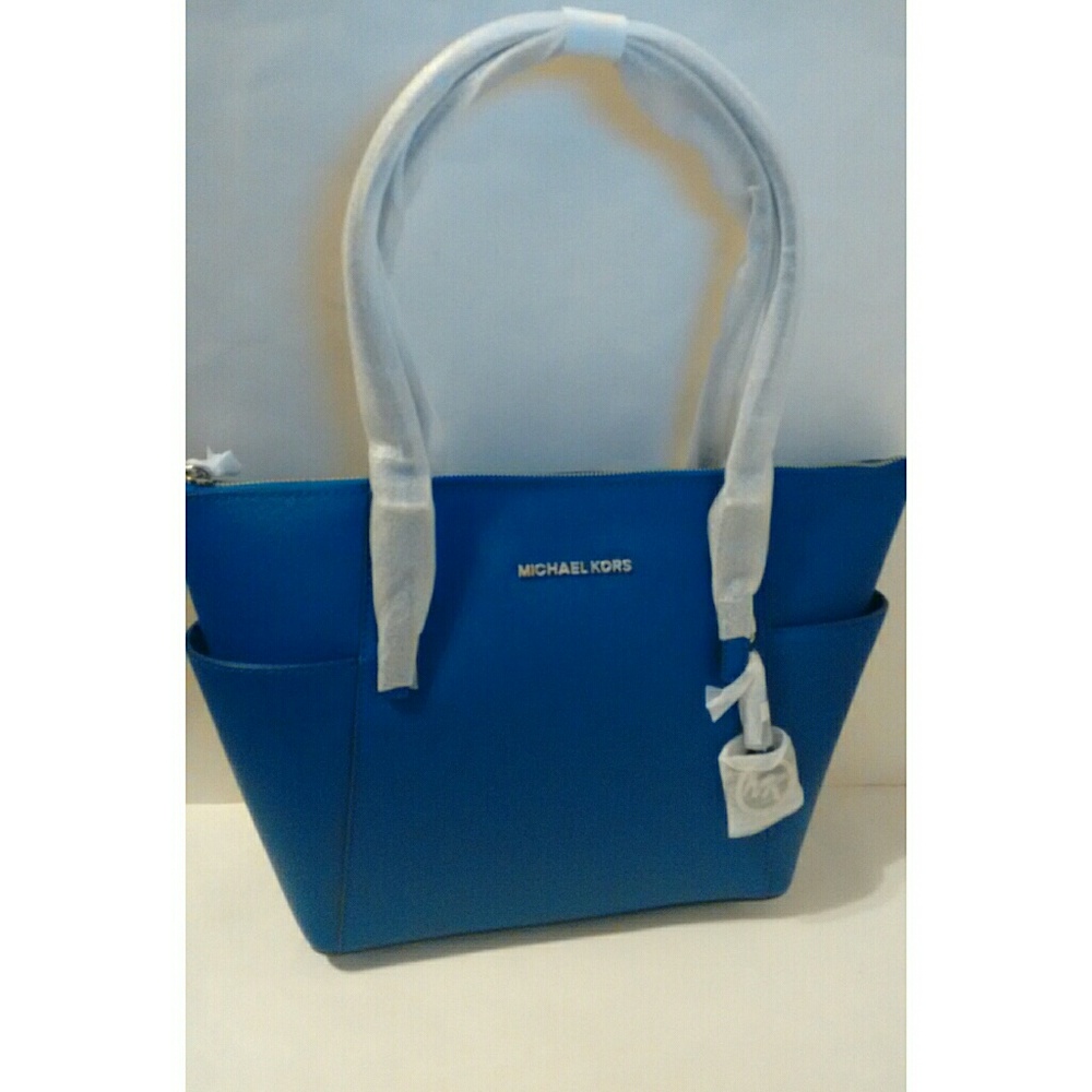 New! MICHAEL KORS Leather Tote Bag Electric Blue - Picture 5 of 8