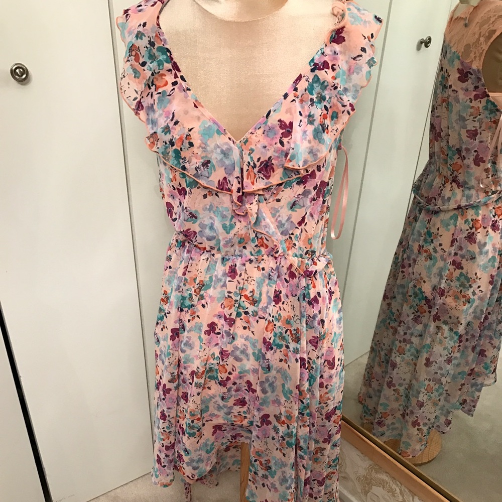 Pink floral high/low dress.