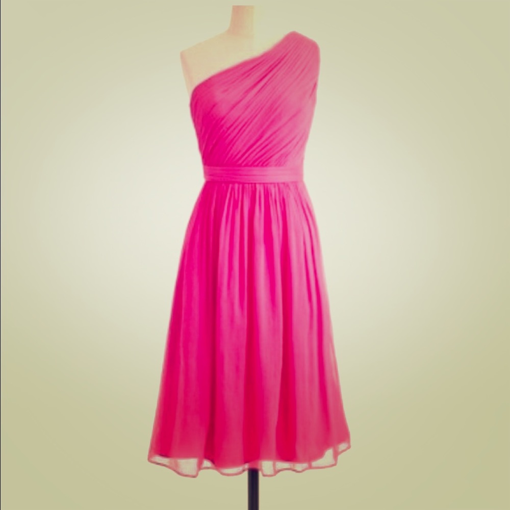 J.Crew Pink One Shoulder Silk Chiffon Sundress