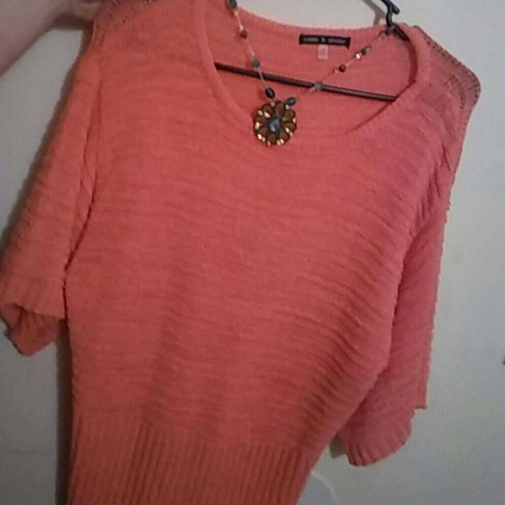 Cable and gauge short sleeve sweater