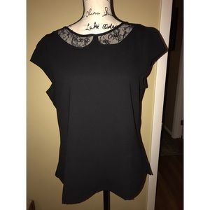 Loft black lace collar blouse petite large