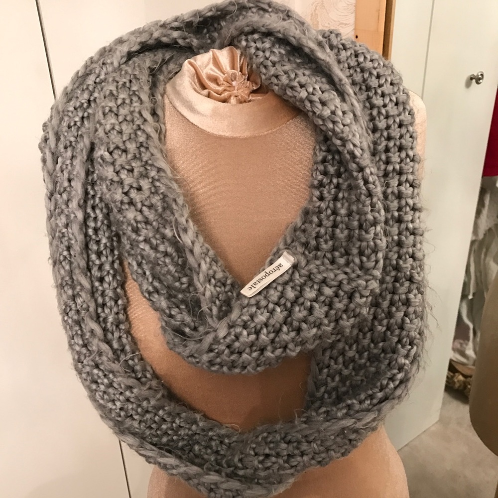 Gray knit infinity scarf
