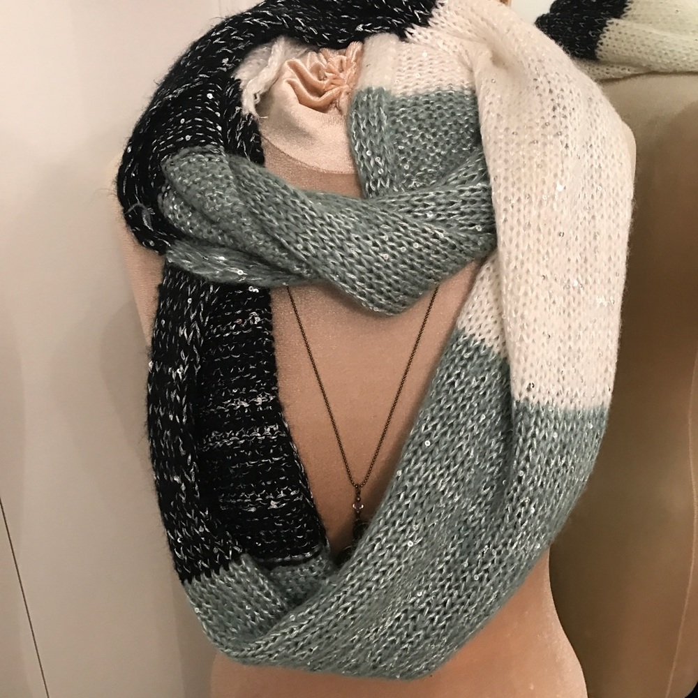 Warm black, white and gray infinity scarf