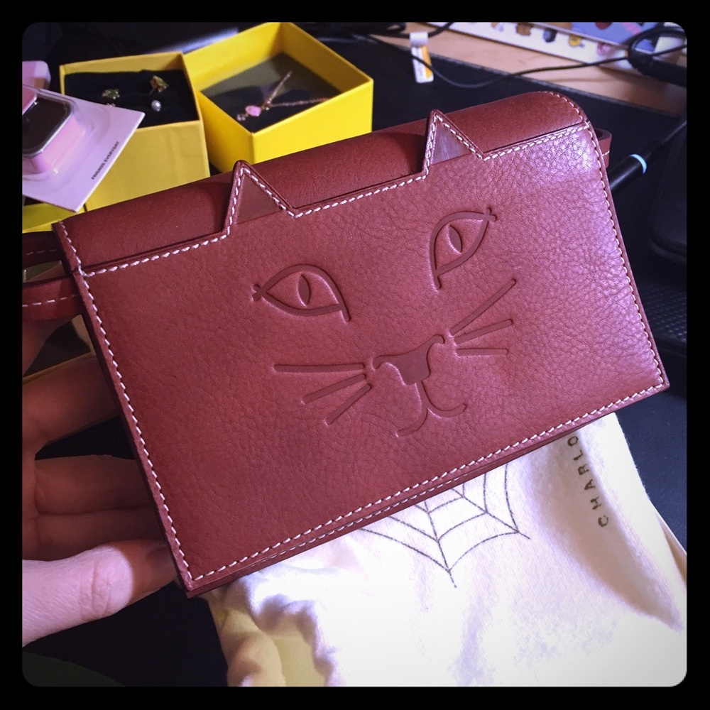 Charlotte Olympia feline purse brown color