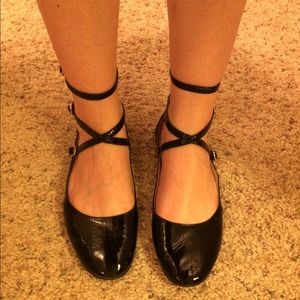 All Black patent flats