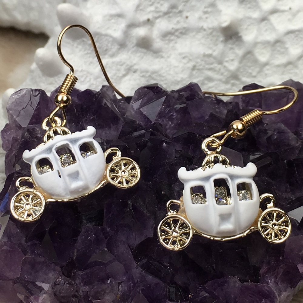 White Carriage Earrings - Picture 4 of 6
