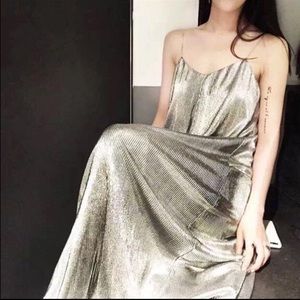 Pleated silver dress