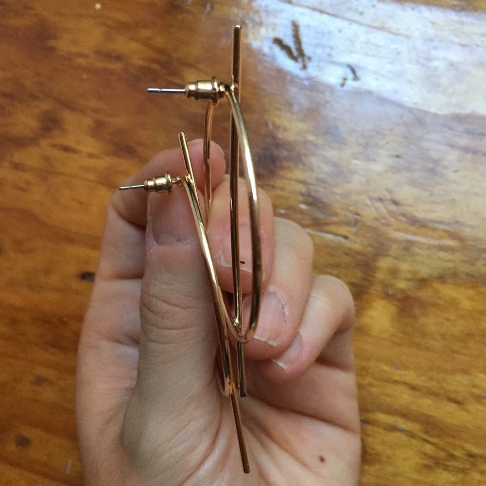 Geometrical Minimalistic Gold-Colored Earrings NWT - Picture 8 of 8