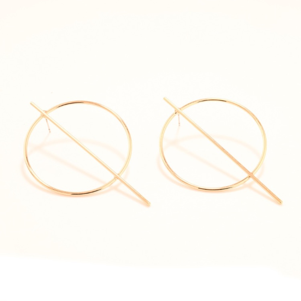 Geometrical Minimalistic Gold-Colored Earrings NWT - Picture 2 of 8