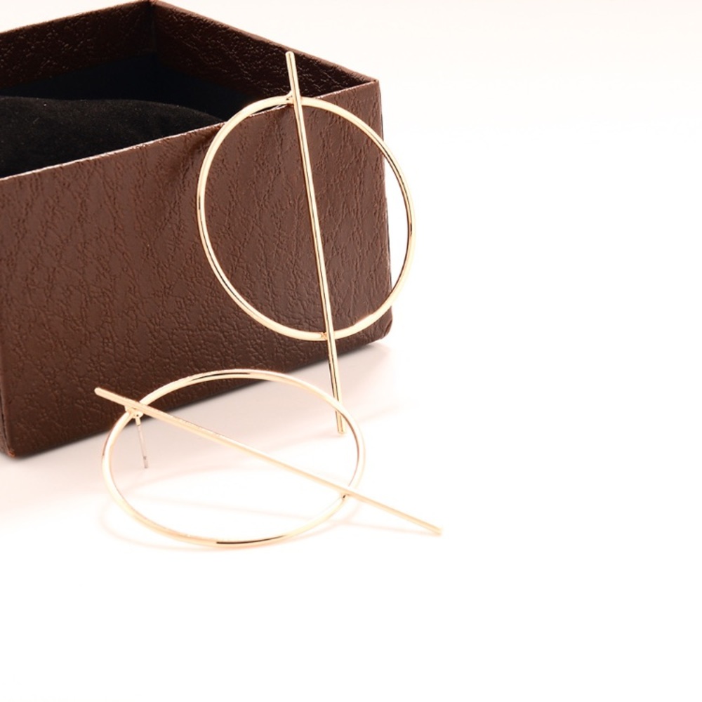 Geometrical Minimalistic Gold-Colored Earrings NWT - Picture 4 of 8