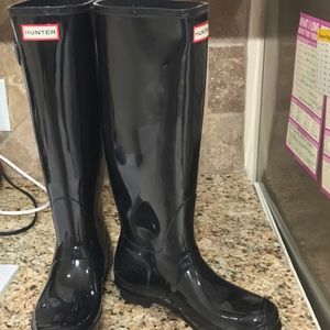 Sz 8 Hunter Original Glossy Black Tall Wellies
