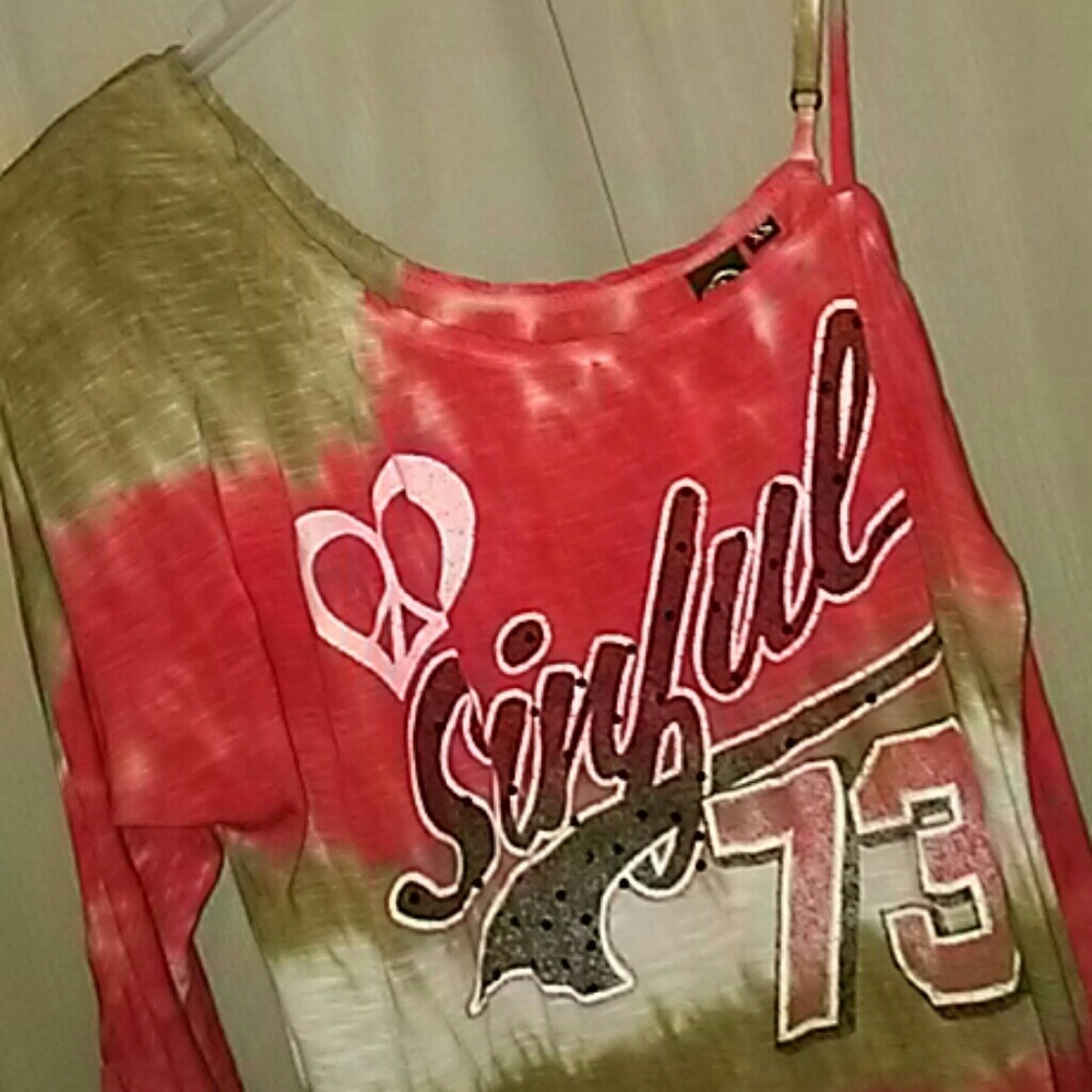 Sinful one shoulder top w black rhinestones