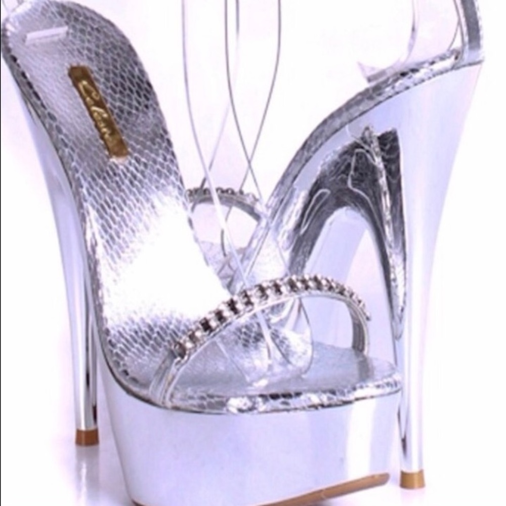 Sliver & rhinestone heels