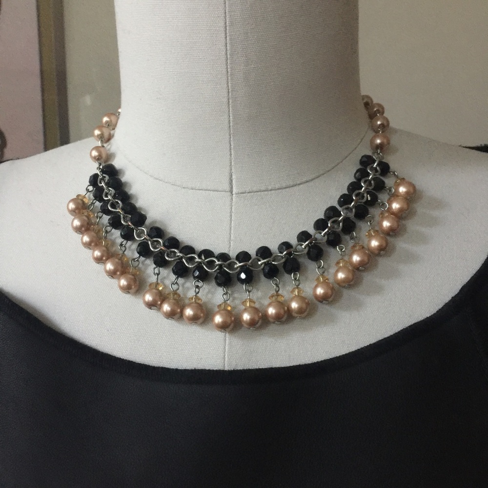 Talbots Black Crystal and Pink Pearl Necklace.
