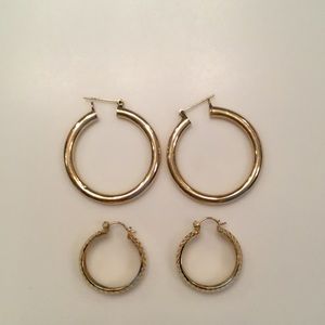 2 Pairs of 14K Gold Hoop Earrings