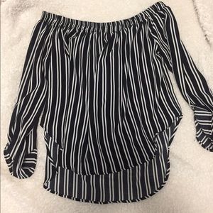 Off shoulder black and white striped top