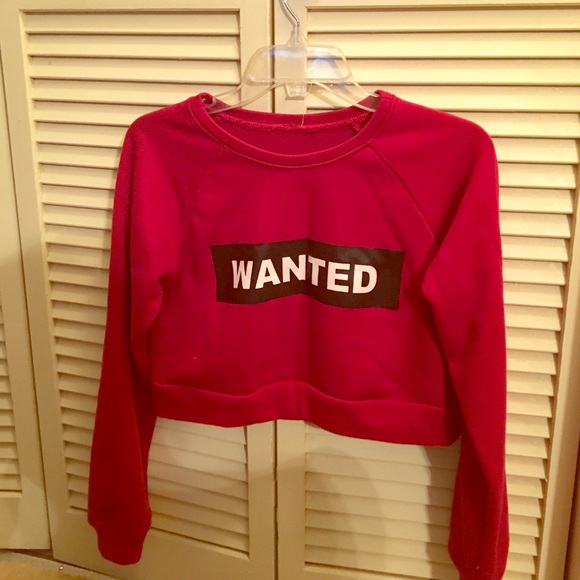 Red "Wanted" Long Sleeved Crop - Picture 2 of 2