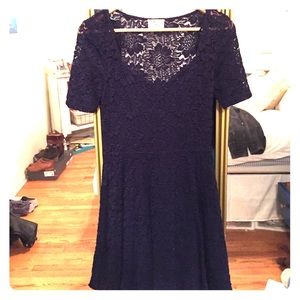 Navy blue lace skater dress with sleeves