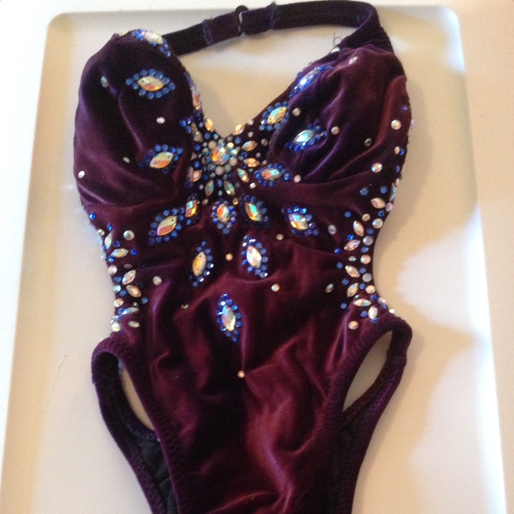 One piece purple velour figure competition suit