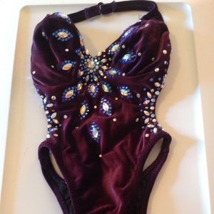 One piece purple velour figure competition suit