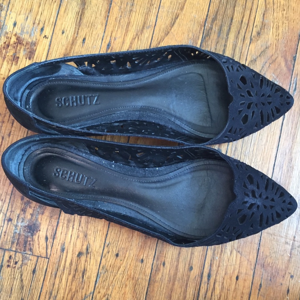 Black Pointed Toe Flats Leather Bottom