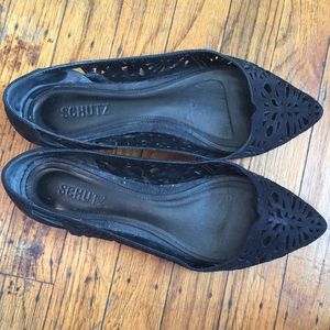 Black Pointed Toe Flats Leather Bottom