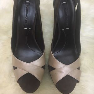 NEW! BCBG Max Azria Satin & Suede Peep Toe Heels