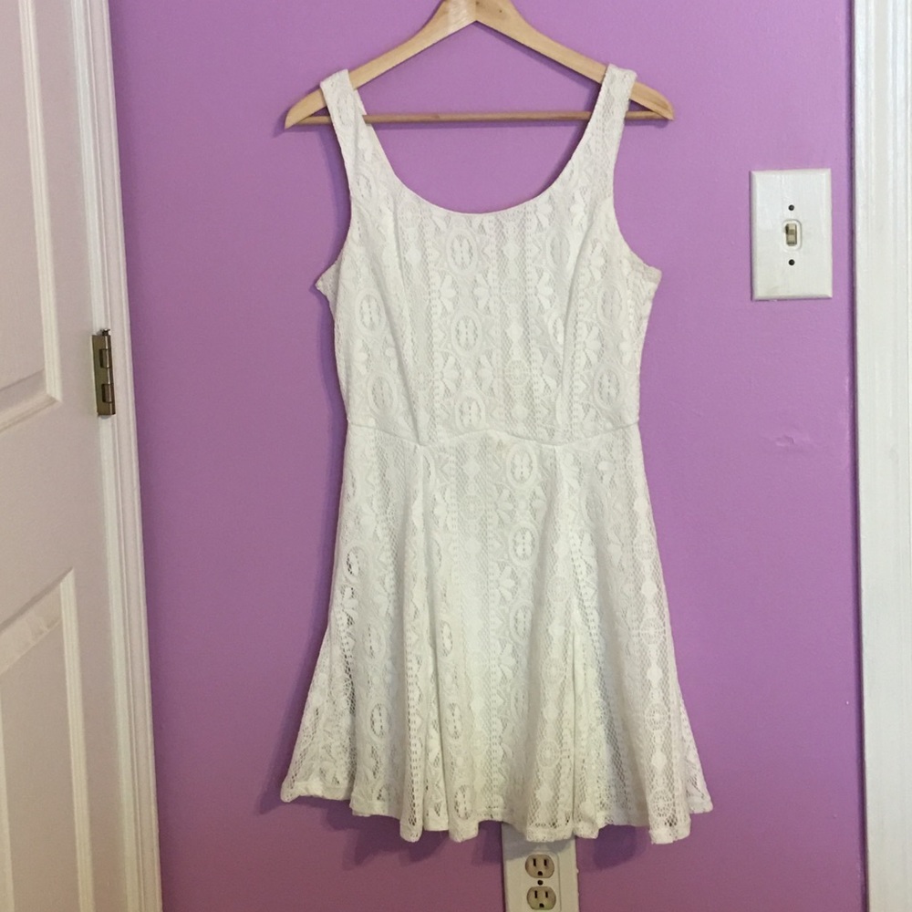 Flirty white lace dress.