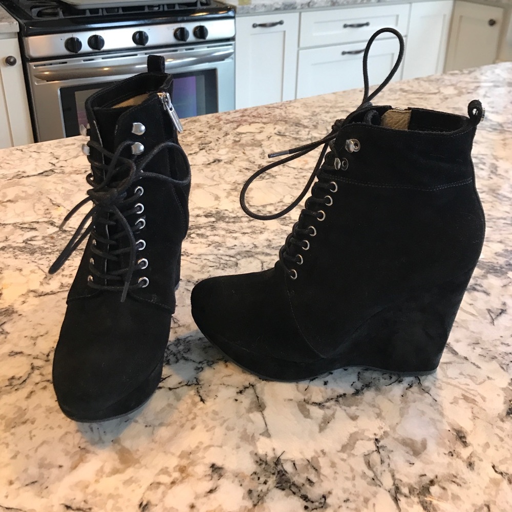 Michael  Michael kors black suede leather wedge 7