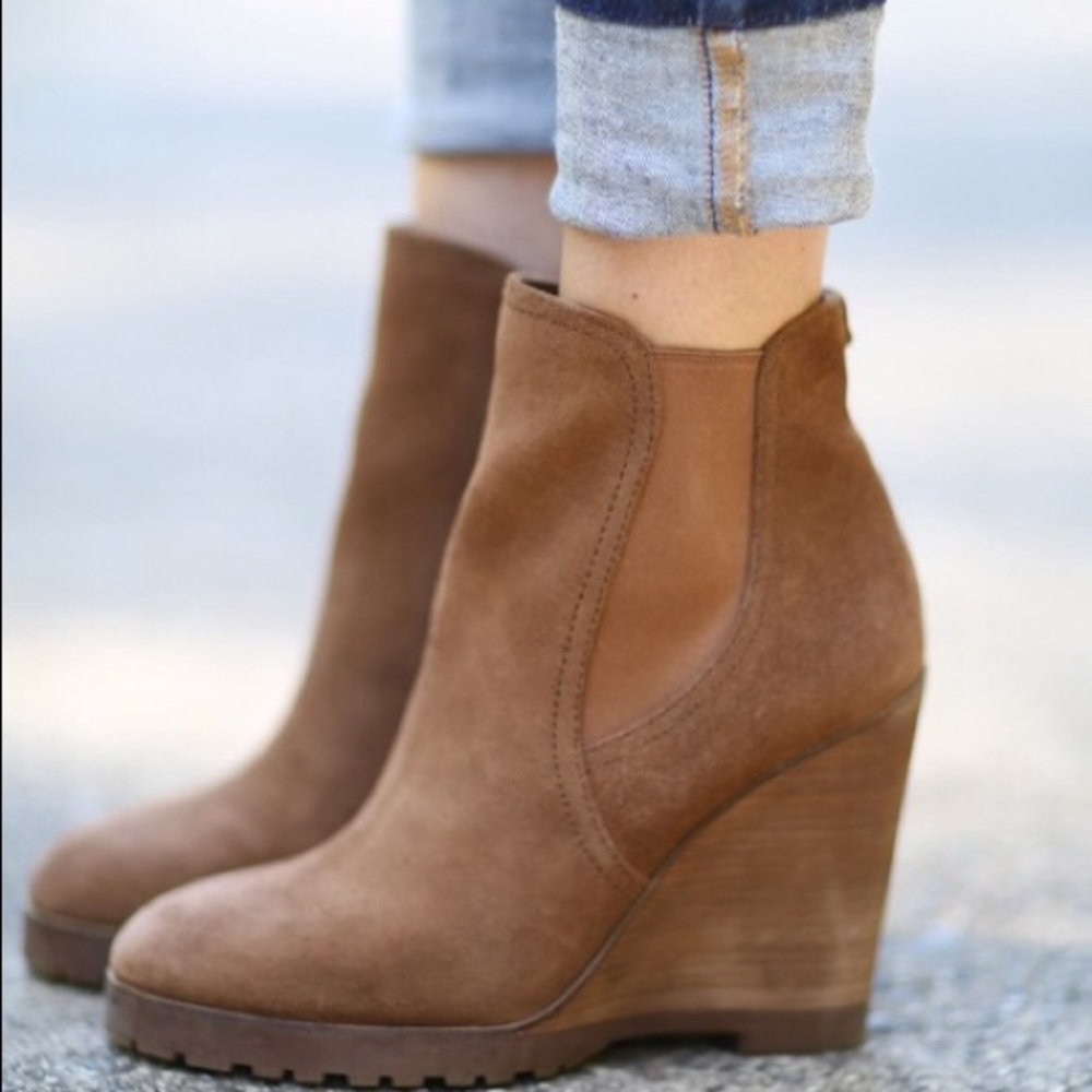 Michael Kors tan suede wedge booties