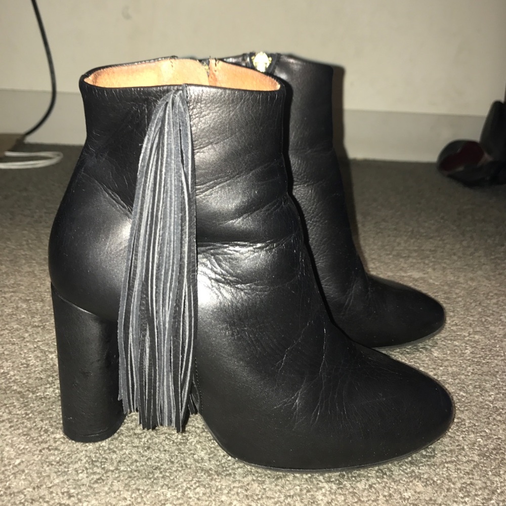 TOPSHOP Black Leather Fringe Booties Size 38