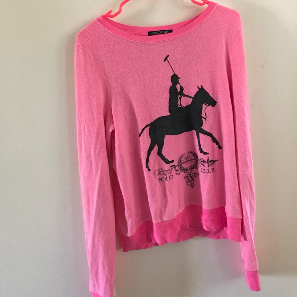 Hot pink Wildfox super soft polo club pullover
