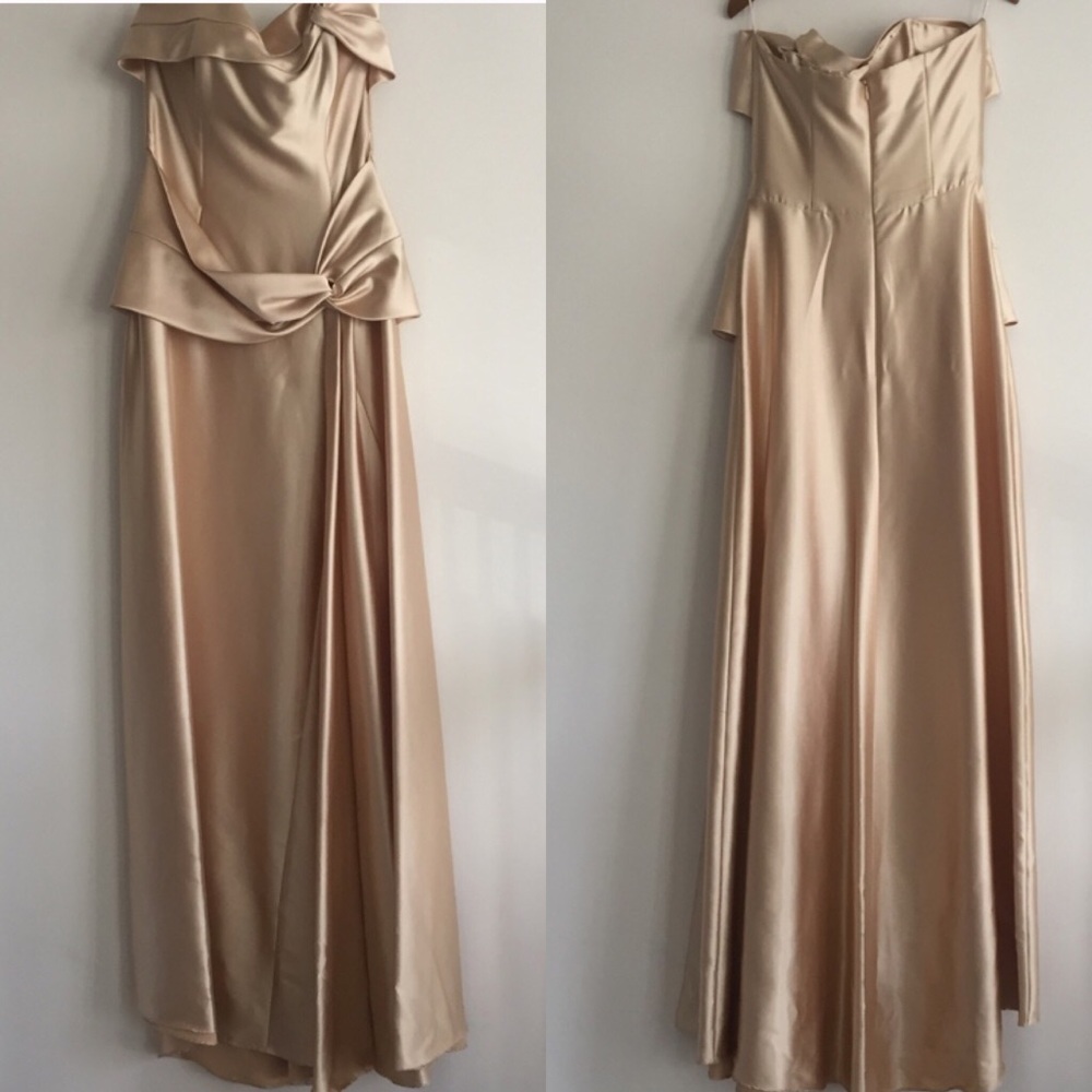 Gold satin strapless gown