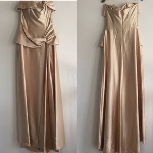 Gold satin strapless gown