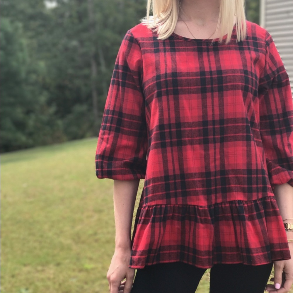 Jayne Nash | Plaid Peplum Top