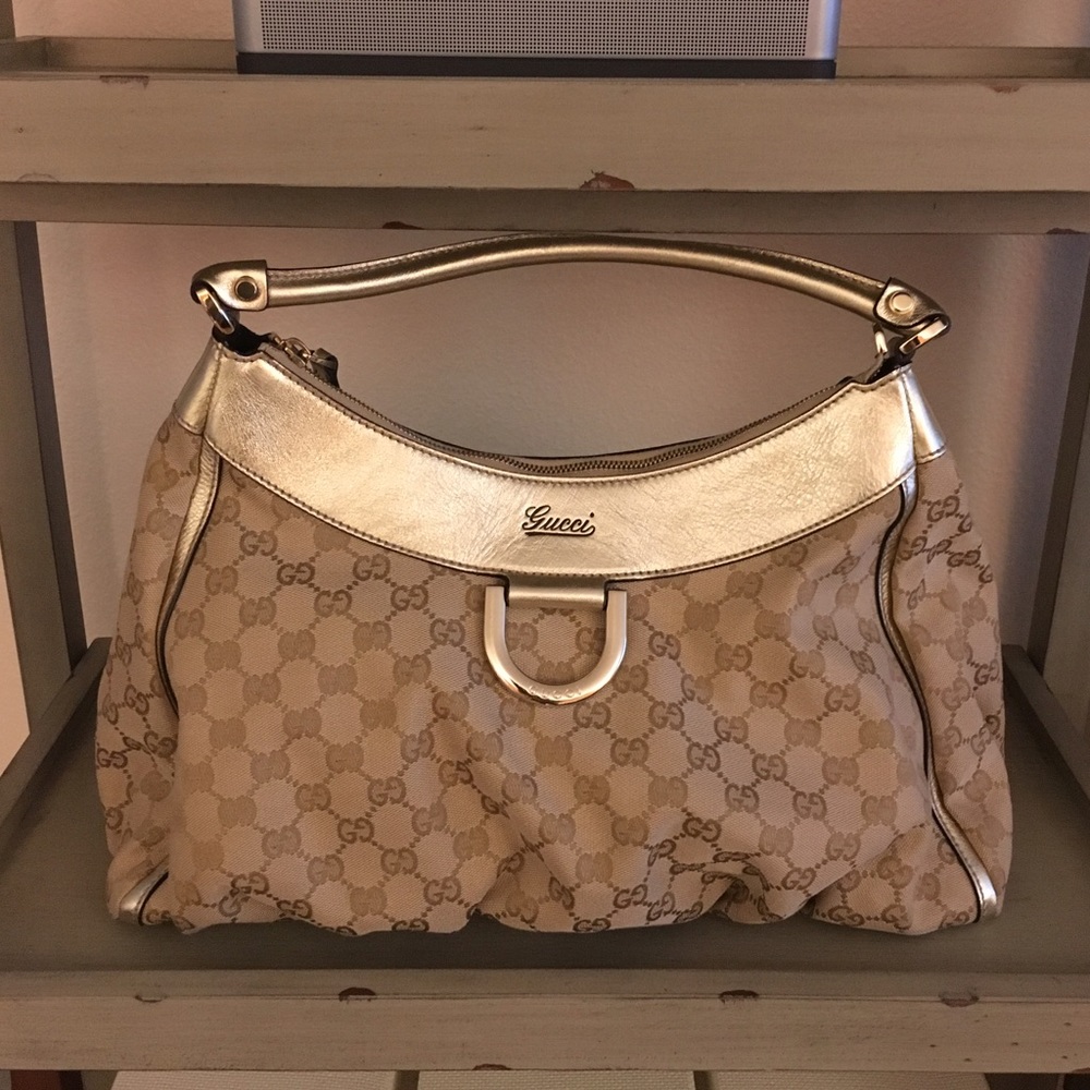 Gucci monogram canvas gold coated Abey D-ring L