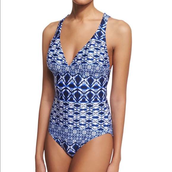 Mio Printed Crisscross-back One-piece Swimsuit - Picture 1 of 6
