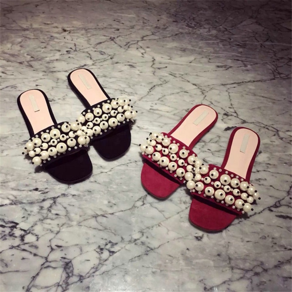 Velvet pearl accented slides