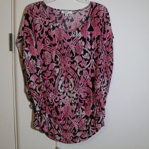 Dress Barn black and pink damask blouse