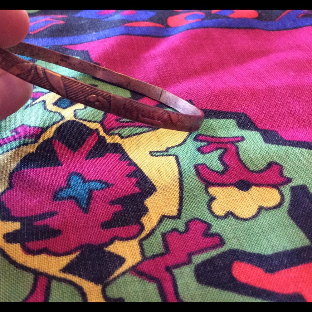 Vintage Patterned Copper Bangle Bracelet - image 1