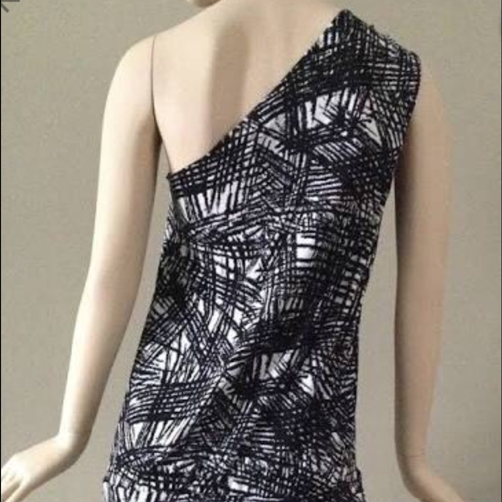 Stunning black and white one shoulder mini dress