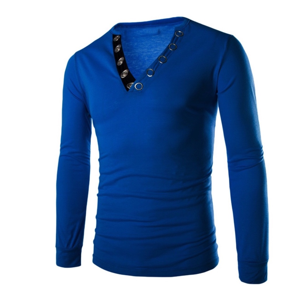 MENS V NECK BUTTONED LONG SLEEVE HENLEY STYLE - Picture 1 of 2