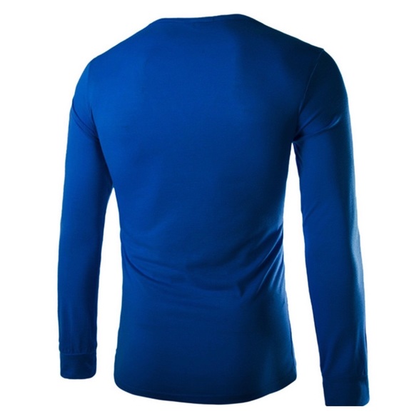 MENS V NECK BUTTONED LONG SLEEVE HENLEY STYLE - Picture 2 of 2